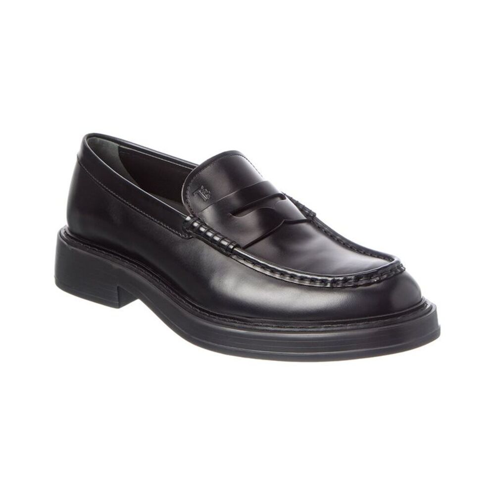 Tod's Logo Leather Penny Loafer, Black